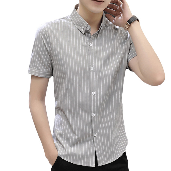 Мъжка раирана риза с копчета и къси ръкави