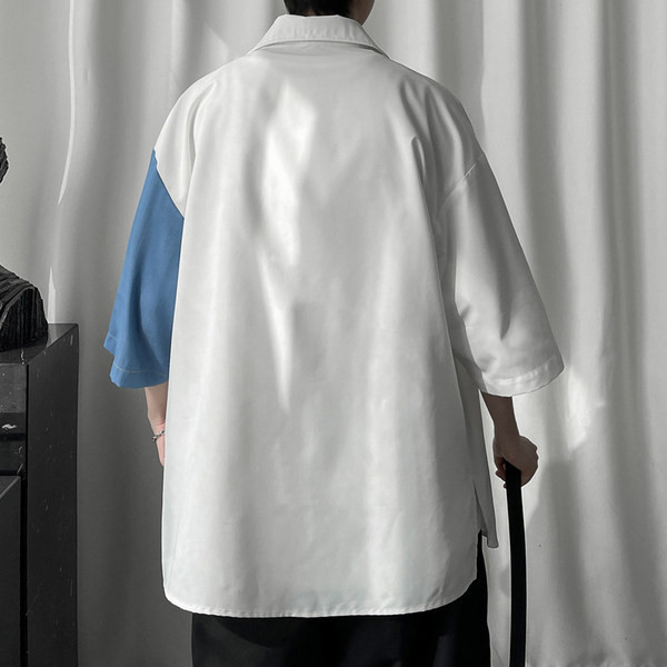 Vyriški laisvalaikio marškiniai su džinsinio audinio gabalėliu ir 3/4 rankovėmis