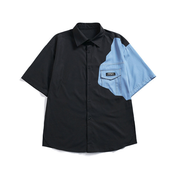 Vyriški laisvalaikio marškiniai su džinsinio audinio gabalėliu ir 3/4 rankovėmis