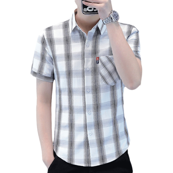 Мъжка карирана риза с джоб и класическа яка 