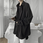 Едноцветна мъжка риза с копчета - широк модел