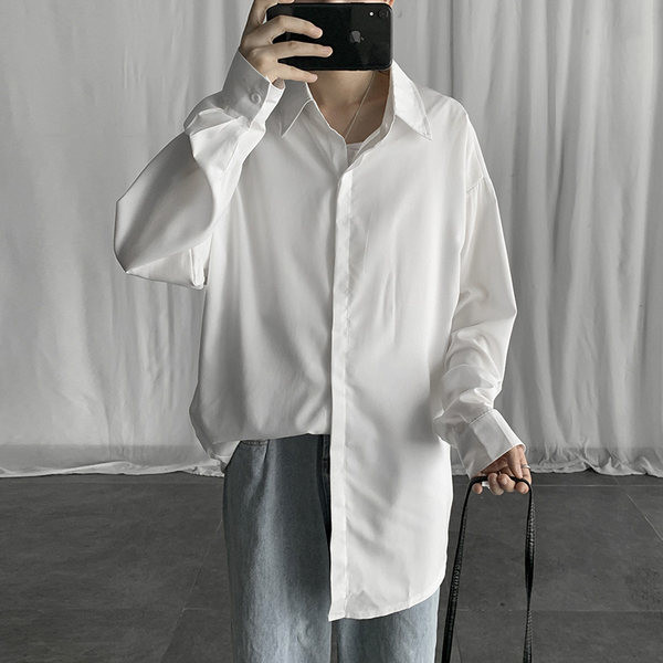 Едноцветна мъжка риза с копчета - широк модел