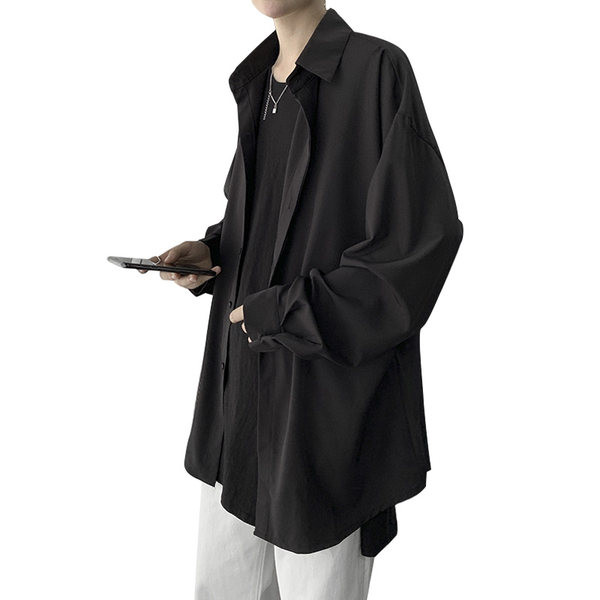 Едноцветна мъжка риза с копчета - широк модел