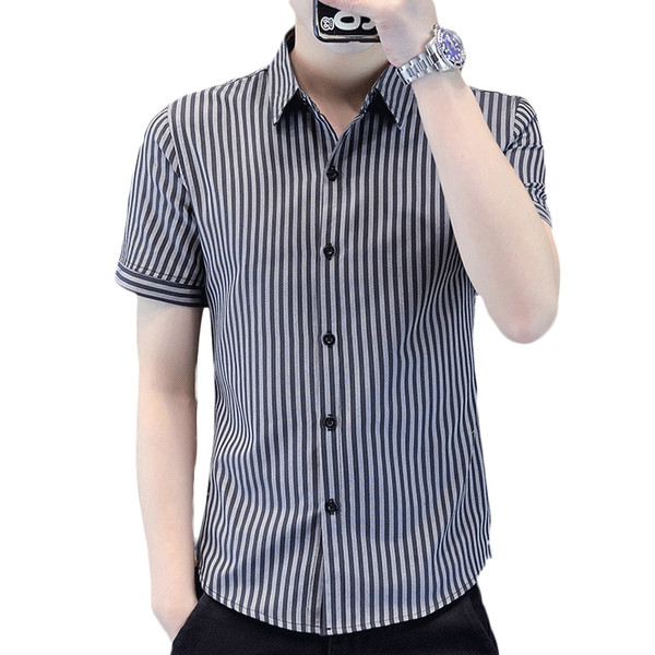 Стилна мъжка раирана риза с класическа яка 