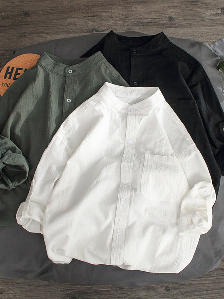 Мъжка лятна риза с копчета и джоб широк модел 