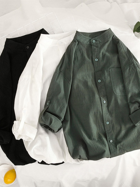 Мъжка лятна риза с копчета и джоб широк модел 