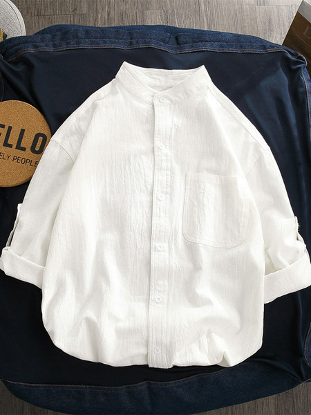 Мъжка лятна риза с копчета и джоб широк модел 