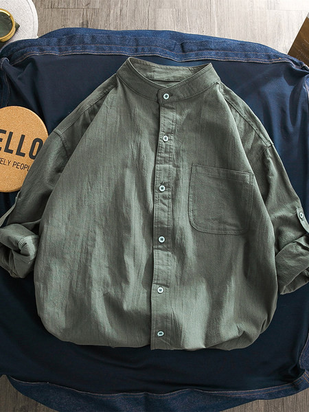 Мъжка лятна риза с копчета и джоб широк модел 