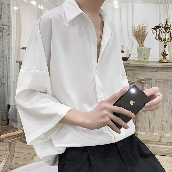 Мъжка риза изчистен модел с 3/4 ръкав 