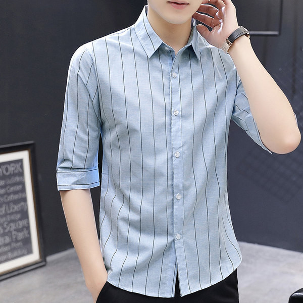 Модерна раирана риза с 3/4 ръкав и копчета