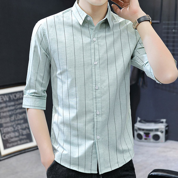 Модерна раирана риза с 3/4 ръкав и копчета