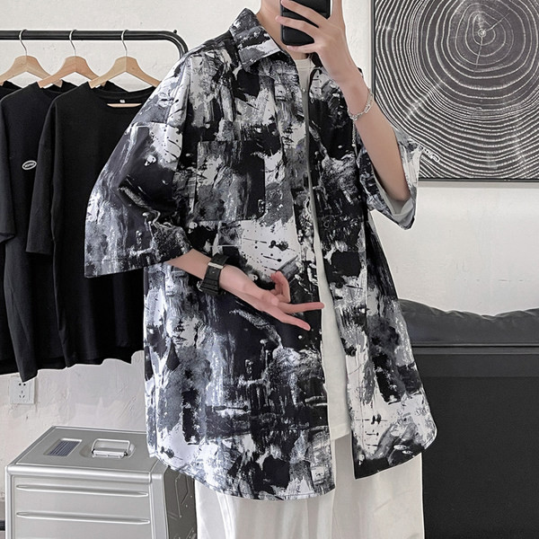 Ежедневна мъжка риза с 3/4 ръкав широк модел 