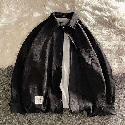 Пролетно-есенна риза от рипсено кадифе с копчета и джоб