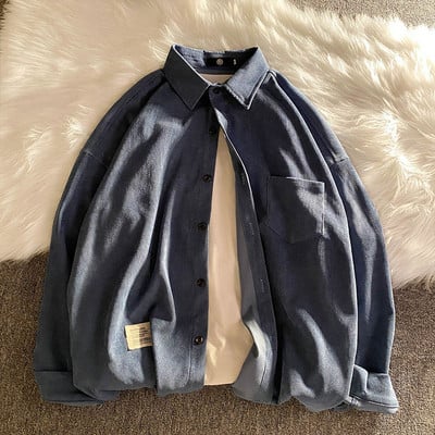 Пролетно-есенна риза от рипсено кадифе с копчета и джоб