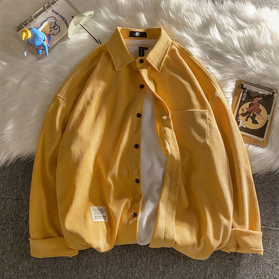 Пролетно-есенна риза от рипсено кадифе с копчета и джоб