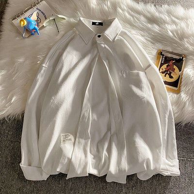 Пролетно-есенна риза от рипсено кадифе с копчета и джоб