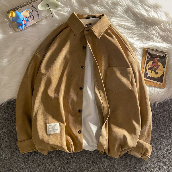 Пролетно-есенна риза от рипсено кадифе с копчета и джоб