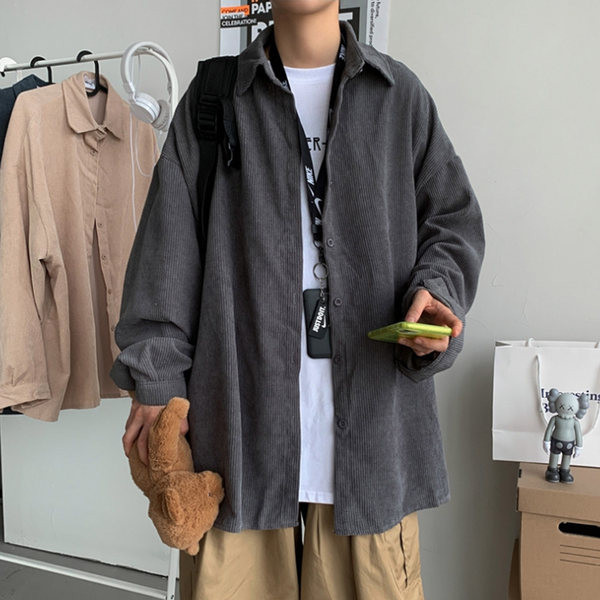 Широк модел риза за мъже от рипсено кадифе 