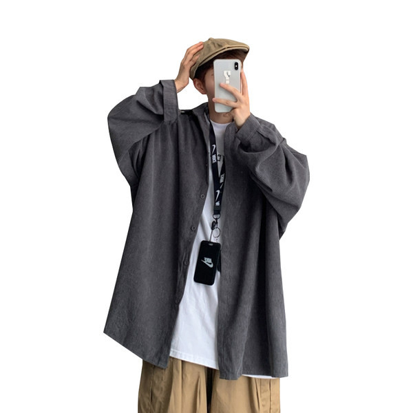 Широк модел риза за мъже от рипсено кадифе 