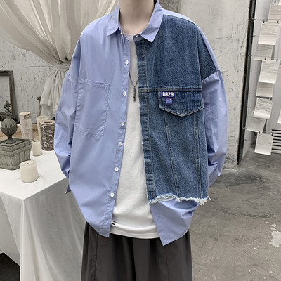 Модерна риза за мъже с части от деним