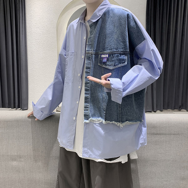 Модерна риза за мъже с части от деним