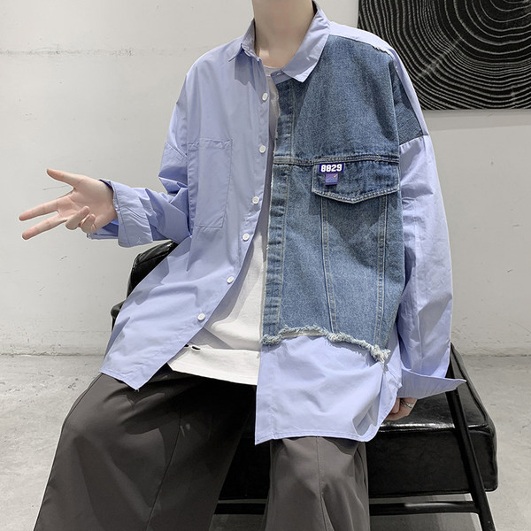 Модерна риза за мъже с части от деним