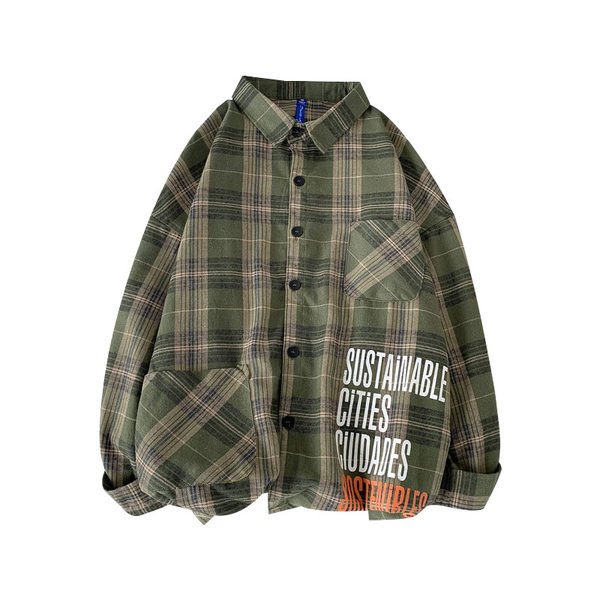 Карирана риза с джоб и цветни надписи