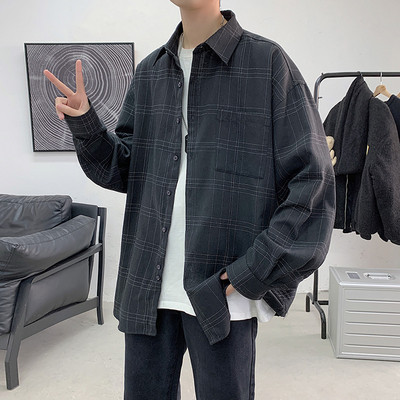 Мъжка пролетна карирана риза с дълъг ръкав