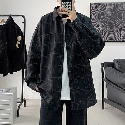 Мъжка пролетна карирана риза с дълъг ръкав 