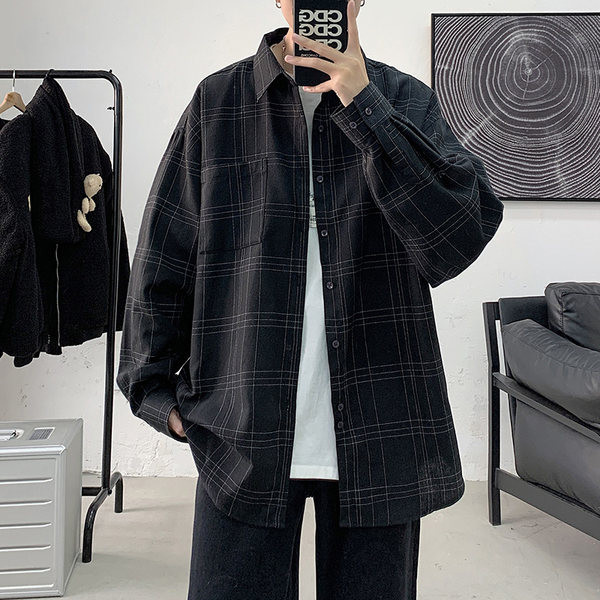 Мъжка пролетна карирана риза с дълъг ръкав 