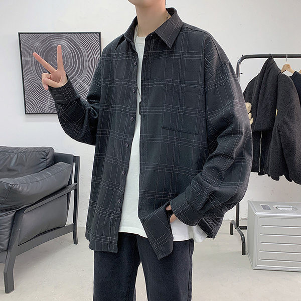 Мъжка пролетна карирана риза с дълъг ръкав 