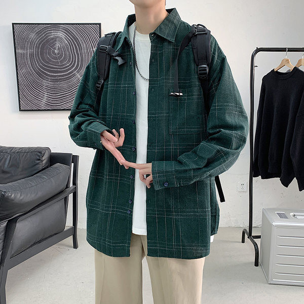 Мъжка пролетна карирана риза с дълъг ръкав 