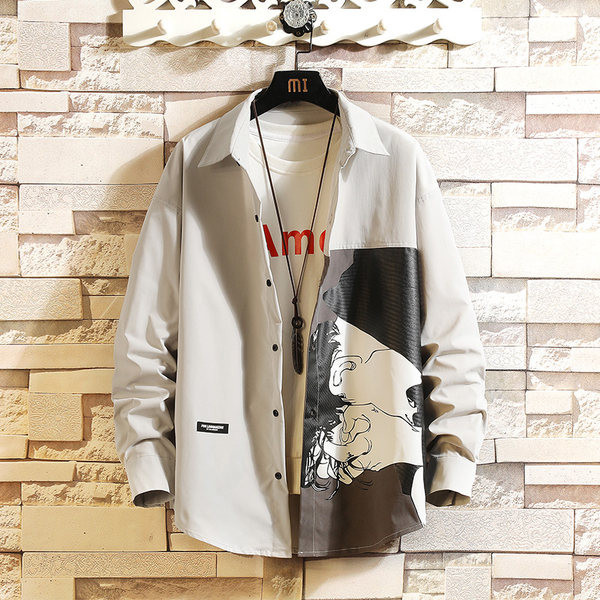 Пролетна мъжка риза с дълъг ръкав и апликация 