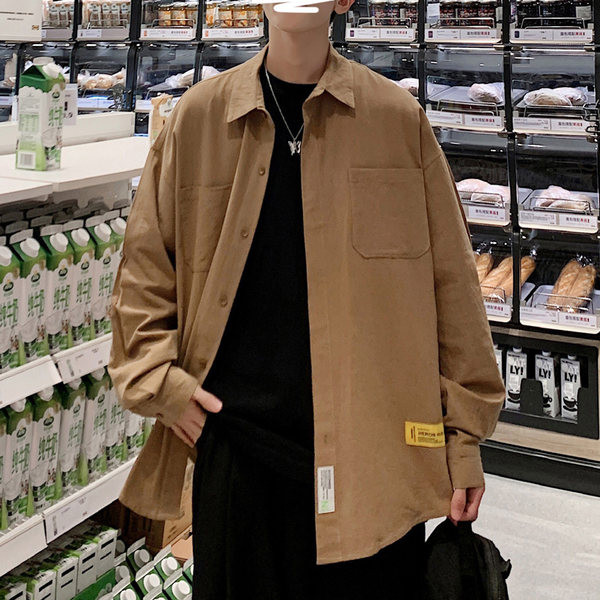 Ежедневна мъжка риза с дълъг ръкав и надпис 