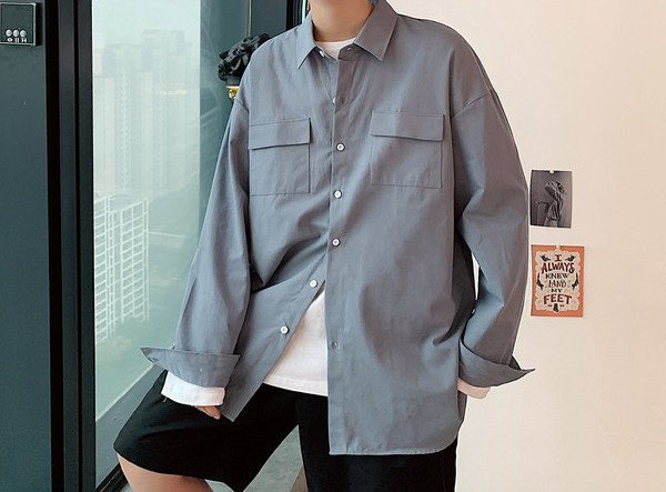 Мъжка ежедневна риза с джобове и копчета 