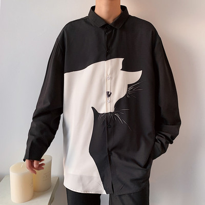 Мъжка ежедневна риза с  дълъг ръкав и апликация котка