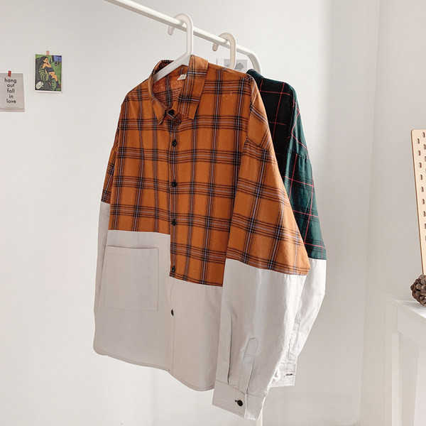 Мъжка карирана риза с дълъг ръкав и класическа яка 