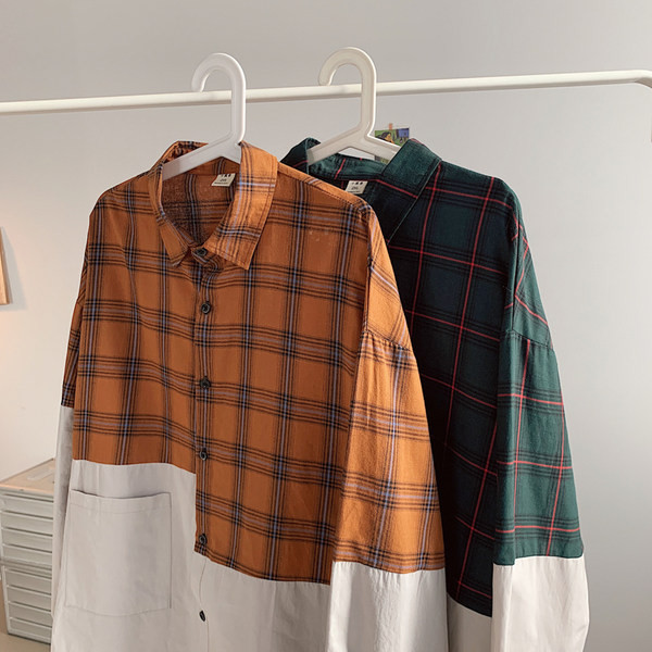 Мъжка карирана риза с дълъг ръкав и класическа яка 