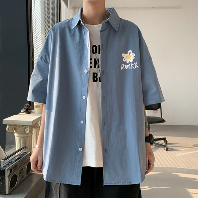  Ежедневна мъжка  риза с къс ръкав и апликация 