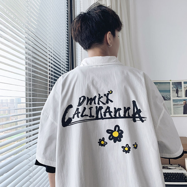  Ежедневна мъжка  риза с къс ръкав и апликация 