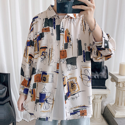 Лятна мъжка риза с шарен десен - големи размери