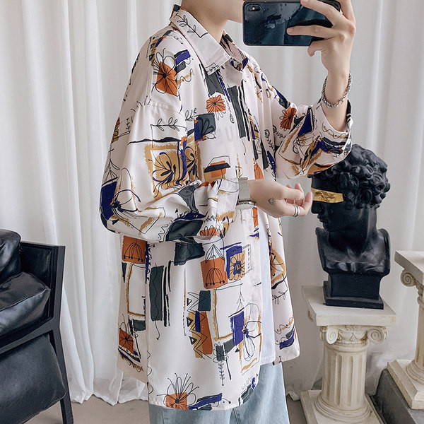 Лятна мъжка риза с шарен десен - големи размери