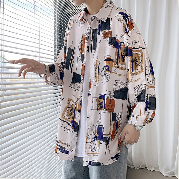 Лятна мъжка риза с шарен десен - големи размери