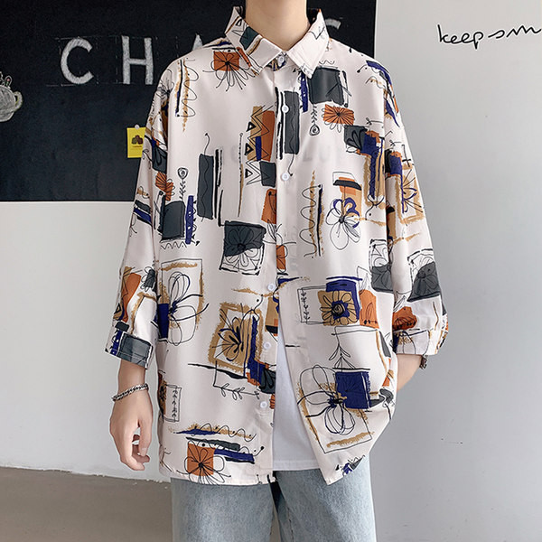 Лятна мъжка риза с шарен десен - големи размери