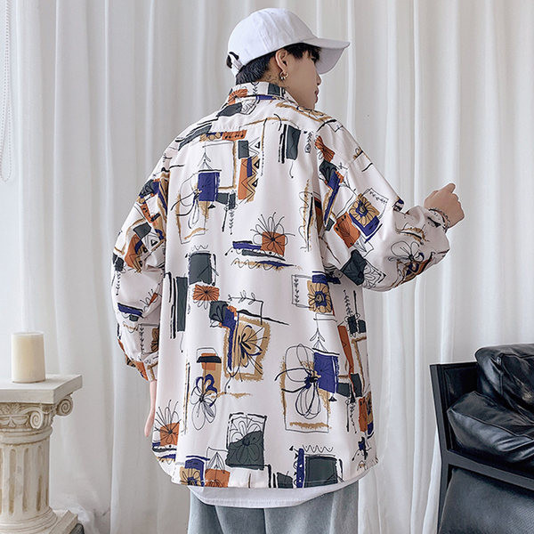 Лятна мъжка риза с шарен десен - големи размери