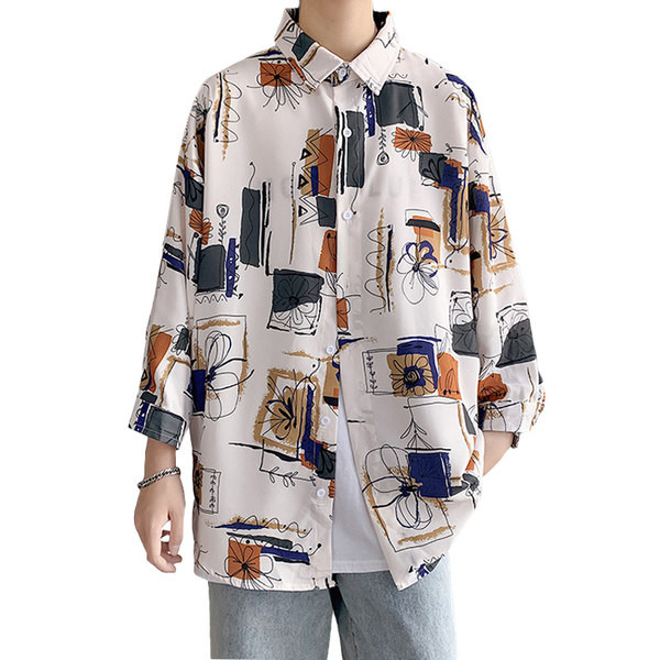 Лятна мъжка риза с шарен десен - големи размери