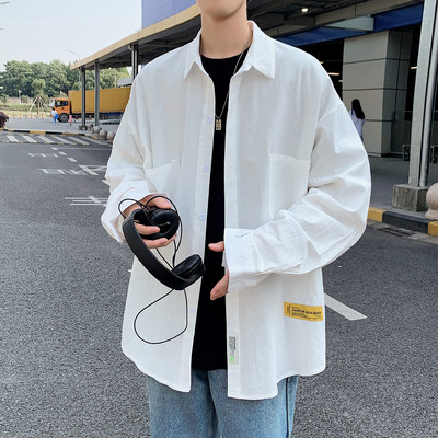 Лятна широка риза с джоб и емблема - големи размери