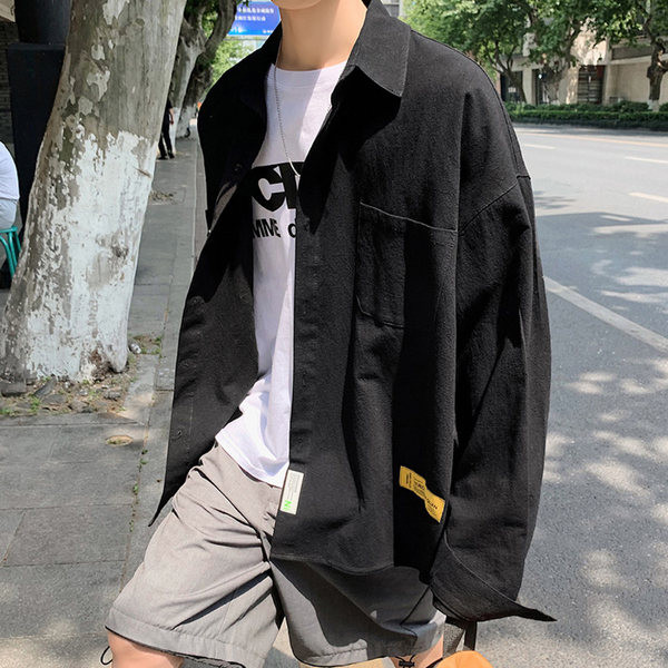 Лятна широка риза с джоб и емблема - големи размери