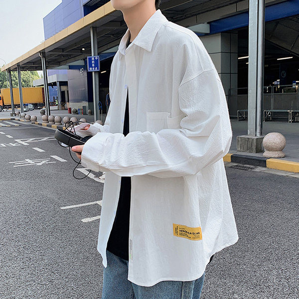 Лятна широка риза с джоб и емблема - големи размери