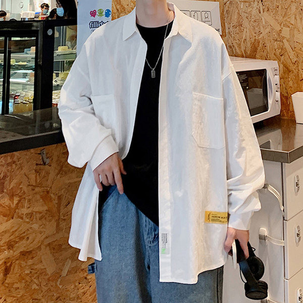 Лятна широка риза с джоб и емблема - големи размери